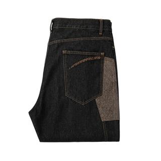 Quần Jean Nam Đen Patchwork Phối Vải Ống Rộng Cao Eo Vintage Thời Trang
