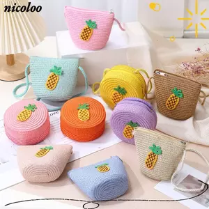 Túi đeo vai NICOLOO, Túi cói dứa dệt rơm, Túi xách Mini bé gái trẻ em