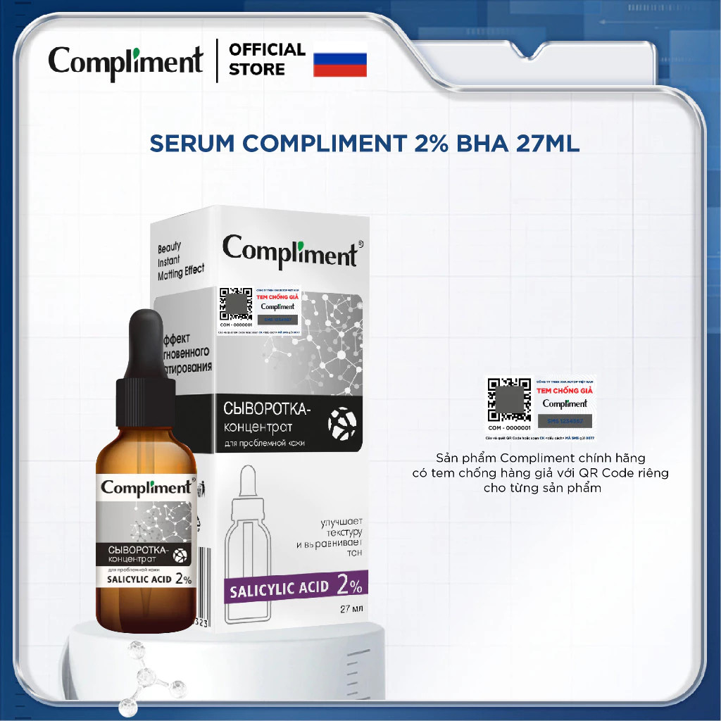 Serum Compliment 2% BHA làm sạch sâu, kiềm dầu, giảm mụn, se lỗ chân lông 27ml