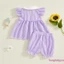 Bộ trang phục 2 món dành cho bé gái Áo cổ búp bê sọc không tay + Quần short