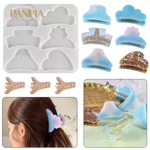 PNPIA- Kẹp Móng Vuốt Tóc Nhựa Silicon Khuôn Kim Loại Hình Học Barrettes Epoxy Khuôn Cho DIY Nhựa Nữ Kẹp Tóc Thủ Công Làm Đồ Trang Sức