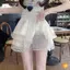 Váy viền ren không đều dành cho nữ Váy bánh lưng co giãn Thiết kế eo cao Trang phục ngọt ngào thông thường để mặc hàng ngày mới