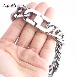 AqToCna 18 / 19 / 20 / 21MM Chiều Rộng Thép Không Gỉ Cuba Dây Xích Vòng Tay Cho Nam Màu Bạc Thời Trang Hip Hop Nam Bé Trai AqToCna