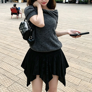 VM-Chân váy nữ ren cổ điển cạp cao, vạt bất đối xứng, đa năng và phong cách.