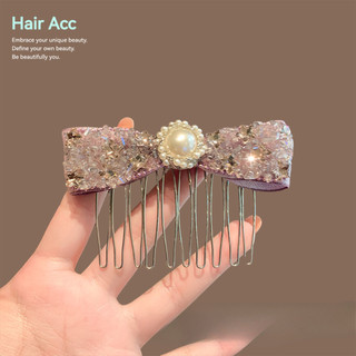 Màu Hồng Kim Cương Giả Nơ Ngọc Trai Chèn Lược Nữ Trán Tóc Nơ Tóc Tính Khí Thanh Lịch Cao Cấp Phụ Kiện Tóc Nữ