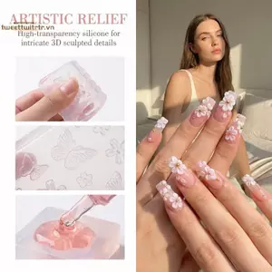TRTR Silicone Hoa Móng Tay Nghệ Thuật Khuôn Mẫu Thiết Kế 3D Linh Hoạt Có Thể Tái Sử Dụng Cho Acrylic Gel Trang Trí Móng Tay Tại Nhà VN