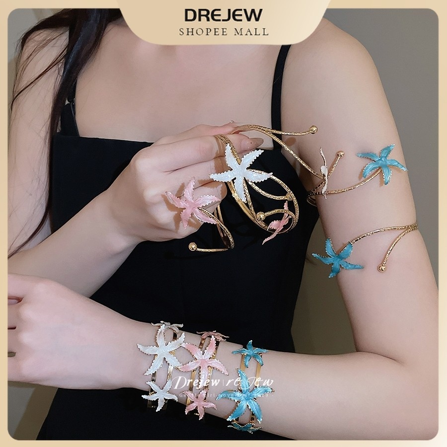 DREJEW Mở cánh tay & vòng tay hình sao biển màu xanh/hồng/trắng Phong cách biển phù hợp đi biển du lịch mùa hè đi chơi