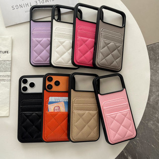 Vỏ điện thoại kinh doanh thẻ kép bằng da vải thiều kim cương cho iPhone 17 16 15 14 13 Pro Max
