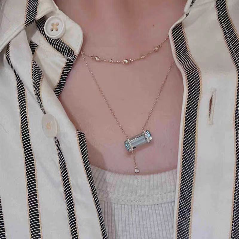 Thời trang khí chất đá đường biển xanh kho báu vòng cổ zircon 925 mặt dây chuyền vòng cổ nữ cá tính và đa năng
