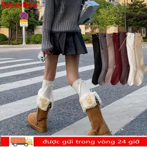 Áo ấm chân dệt kim SAVORBOX, Tất ruy băng nơ Gothic ấm áp mùa đông thoáng khí, Vớ bốt cao đến đầu gối màu trơn dày