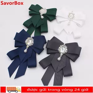 SAVORBOX Ribbon Bowtie, Dây buộc nơ pha lê thủ công, Vải cổ điển Nghệ thuật vải đính đá ruy băng cổ cho nam và nữ