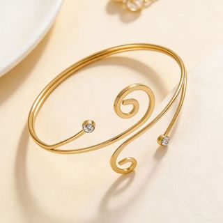 TRACEILLOIAN Music Note Open Bangle, Vòng đeo tay vòng đeo tay vàng / bạc phong cách Punk, Vòng tay xoắn ốc hình học có thể điều chỉnh bằng kim cương giả thời trang Trang sức kỳ nghỉ