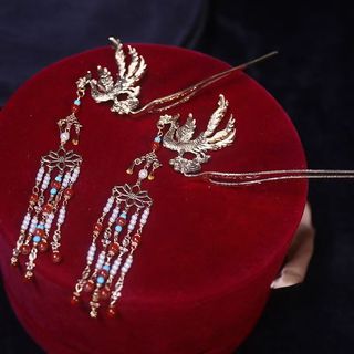 Hanfu Vương Miện Tóc Bộ Váy Cưới Mũ Đội Đầu Ming Made Phoenix Crown Tua Rua Chọn Thẻ Bước Lắc Trung Quốc Cô Dâu Phụ Kiện Tóc Cưới Kẹp Tóc 26..V3JN