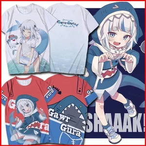 YB1 Hololive Vtuber Gawr Gura Áo thun Anime tay ngắn Áo dáng rộng thời trang Áo thun 3D In BY1
