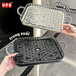 Khay Úp Ly Cốc HomeMate 2 Lớp Vân Kim Cương Trong Suốt, Khay Trà Acrylic Cao Cấp Tay Cầm Ngọc Trai Sang Trọng