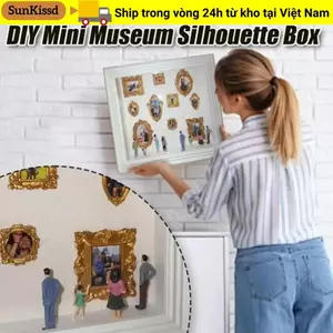 SUNKISSD DIY Mini Museum Silhouette Box, Khung Vàng Mini Tượng Nhỏ Bộ Hiển Thị Bộ Nhớ, Bảo Quản Bộ Nhớ Sáng Tạo Dây Đèn LED Khung Ảnh Quà Tặng Đám Cưới