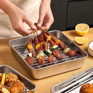 Khay Nướng Kèm Vỉ Vuông Inox 304 Cao Cấp - Khuôn Nướng Lò Vi Sóng Chịu Nhiệt Đa Năng A23
