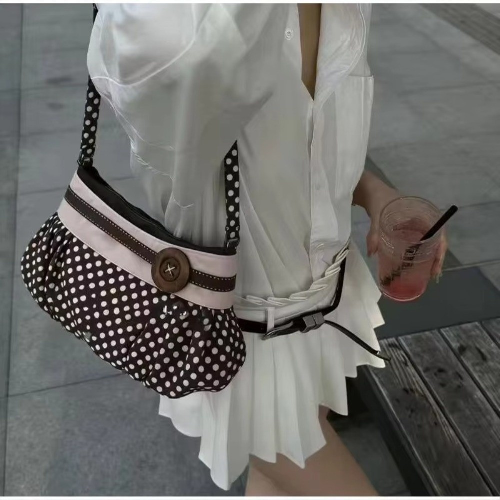 Túi Tote dung tích lớn BRABRAA, Túi xách chấm bi bằng gỗ trang trí nút chấm bi, Túi đeo vai thiết kế xếp li nhẹ phong cách cổ điển đa năng dành cho nữ