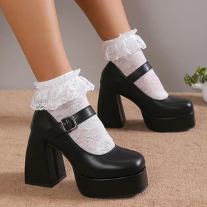Mary Jane Giày Chống Thấm Nước Xuân Thu Phong Cách Mới Dây Đeo Một Chữ Dày Gót Cao Gót Thời Trang Mũi Vuông Tính Khí Phong Cách Anh Giày Đơn