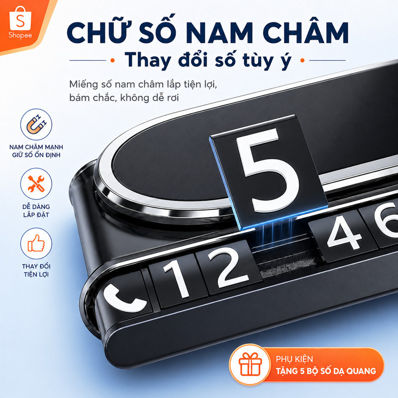 Thẻ Số Điện Thoại Từ Tính Ô Tô – Hợp Kim, Chịu Nhiệt, Hiển Thị Ban Đêm