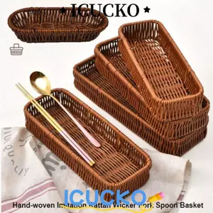 Giỏ đựng rau quả bánh mì ICUCKO, Giỏ đựng rau củ quả trong gia đình 6 kiểu mây dệt, có độ cứng chất lượng cao Giỏ mây dệt tay Nhà hàng phục vụ màn hình để bàn