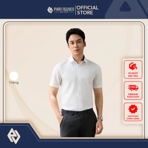 Áo sơ mi trắng nam cộc tay Phan Nguyễn, chất liệu modal mềm mịn, thoáng mát, form slim fit SMC.545