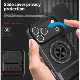 Xoay Mới Trượt Ống Kính Funda Cho Iphone 17 Pro Max Ốp Lưng Vòng Từ Tính Cho Iphone 17 Pro Ốp Lưng Có Thể Gập Lại Chân Đế Vỏ Giáp