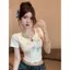 Áo thun ngắn tay vai trước Dopamine Bow Knot Nữ mùa hè Pure Desire Sweet Hot Girl Short Style Card Eo Small Top H