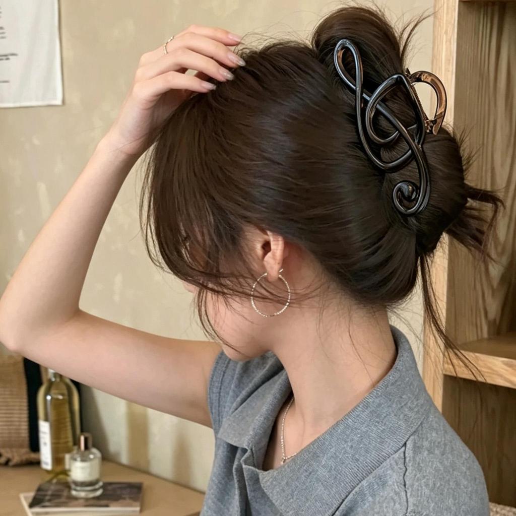 Kẹp Móng Vuốt Tóc Nhựa Tối Giản - Vintage Ins Musical Note Style - Size Lớn Thời Trang Đuôi Ngựa Phụ Kiện Tóc Cho Bé Gái