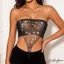 Áo ống cắt cho nữ Khăn tay mùa hè viền kim cương giả Lưới cá lệch vai Bandeau