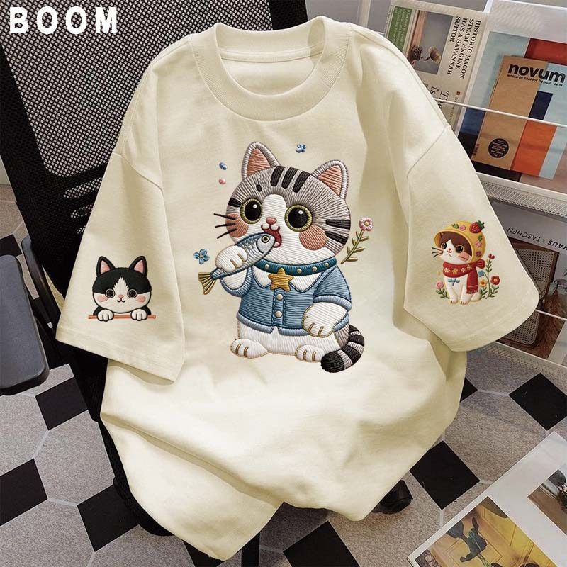 Áo thun chữ thêu nữ kiểu hàn quốc form rộng tay lỡ cổ tròn cotton mát - hè hot trend in cách dễ thương- Local brand #08
