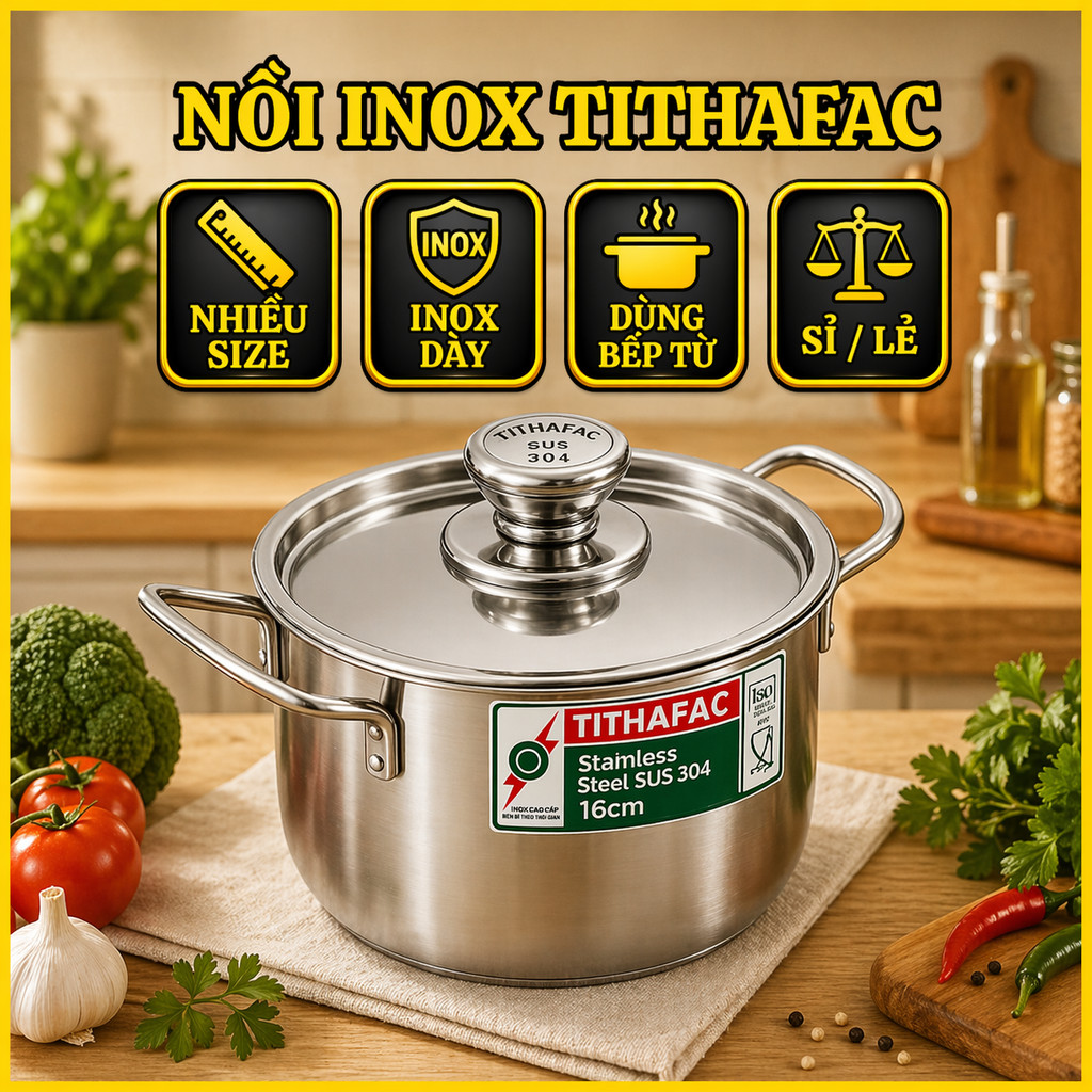 Nồi inox Tithafac sử dụng được bếp từ đủ size (16-32cm) cao cấp | BigBuy360 - bigbuy360.vn