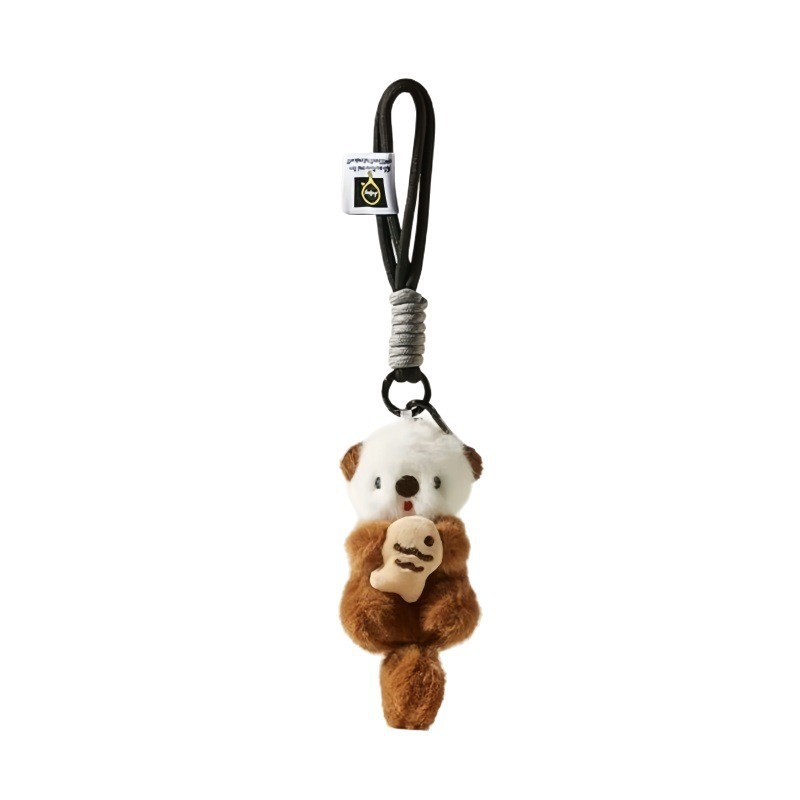 Mặt dây chuyền sang trọng Otter dễ thương, Búp bê nhồi bông cho mèo & cá, Đồ chơi móc khóa túi quyến rũ