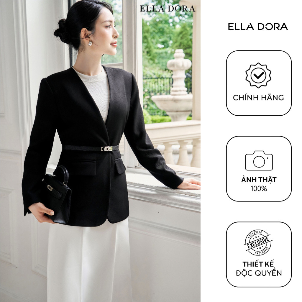 Blazer công sở ELLA DORA cổ không ve form gọn thiết kế thanh lịch dễ mặc 3 màu ĐỎ/ĐEN/BE [V25]
