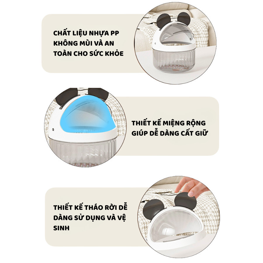 Hộp Đựng Phụ Kiện Để Bàn ENODA HOME, Hộp Đựng Đồ Makeup, Bông Tẩy Trang Có Nắp Decor Dễ Thương TR051