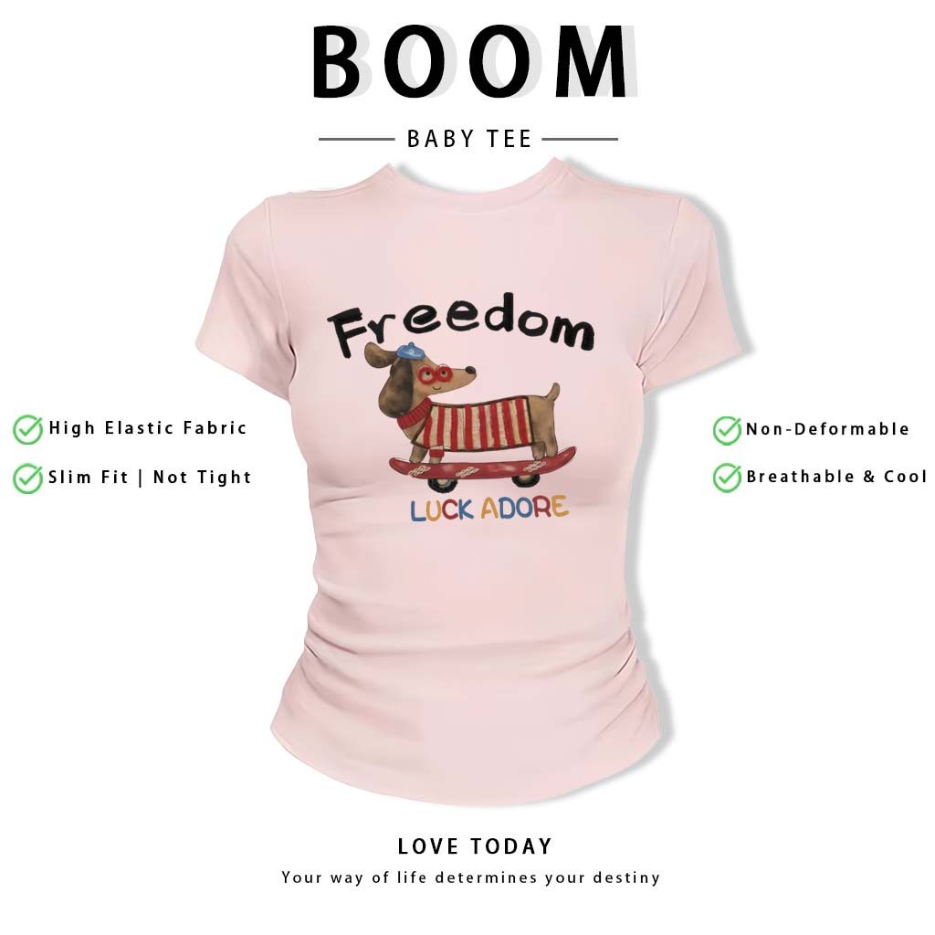 BOOM Áo Baby Tee Nữ Cotton Ôm Body-Áo Thun Ngắn Tay Y2K In Hình PhongCách Mùa Hè, Cổ Tròn Hàng Đầucách hàn quốc phongR07