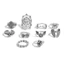 Bộ Nhẫn Gothic Nam 10 Chiếc - Vintage Mạ Bạc - Skull Spider Web Bat Motifs - Kết Cấu Có Thể Xếp Chồng Lên Nhau - Thích Ứng Toàn Cầu