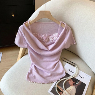 Áo thun hai mảnh mỏng dệt kim, phong cách mới cổ xoay áo sơ mi, phù hợp mọi kích cỡ, mùa hè 2026