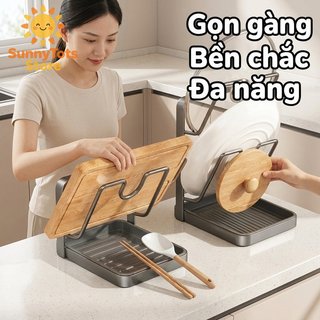 Giá đỡ nắp bằng thép Carbon Nhà bếp Quầy sắp xếp Khay nhỏ giọt 2 tầng Tiết kiệm không gian Giá đỡ nắp nồi