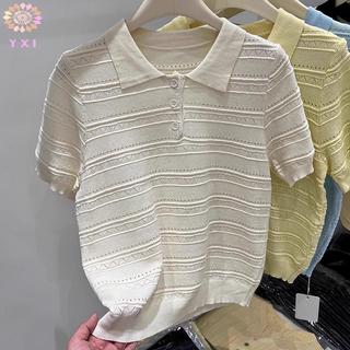 Y.X.I Hàn Quốc - Áo ngắn tay nữ mới, dệt kim đa năng, thời trang hàng ngày