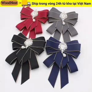 Nơ ruy băng gỗ, pha lê giả kim cương, handmade nghệ thuật - phù hợp cho nam và nữ