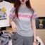 In chữ nhuộm cà vạt mùa hè mới cotton tay ngắn vai trước giảm béo Áo thun cổ tròn thông thường dành cho nữ