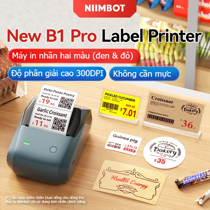 Niimbot B1Pro Máy in nhãn hai màu đỏ đen, máy in nhãn ảnh, máy in nhiệt, máy in nhãn giá