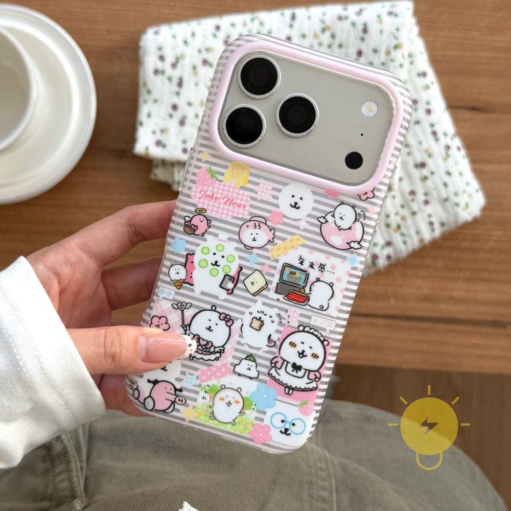 Phone Case For iPhone 17 Pro Max 16 15 14 13 TPU Matte Bear Stripe Aesthetic Korean Cute