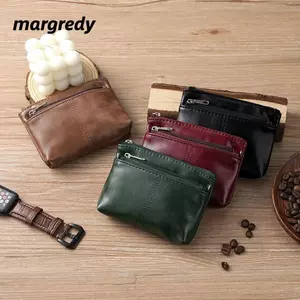 Ví MARGREDY Zero, Ví đựng tiền xu có dây kéo cổ điển, Túi đựng thẻ màu trơn bằng da PU thời trang Unisex