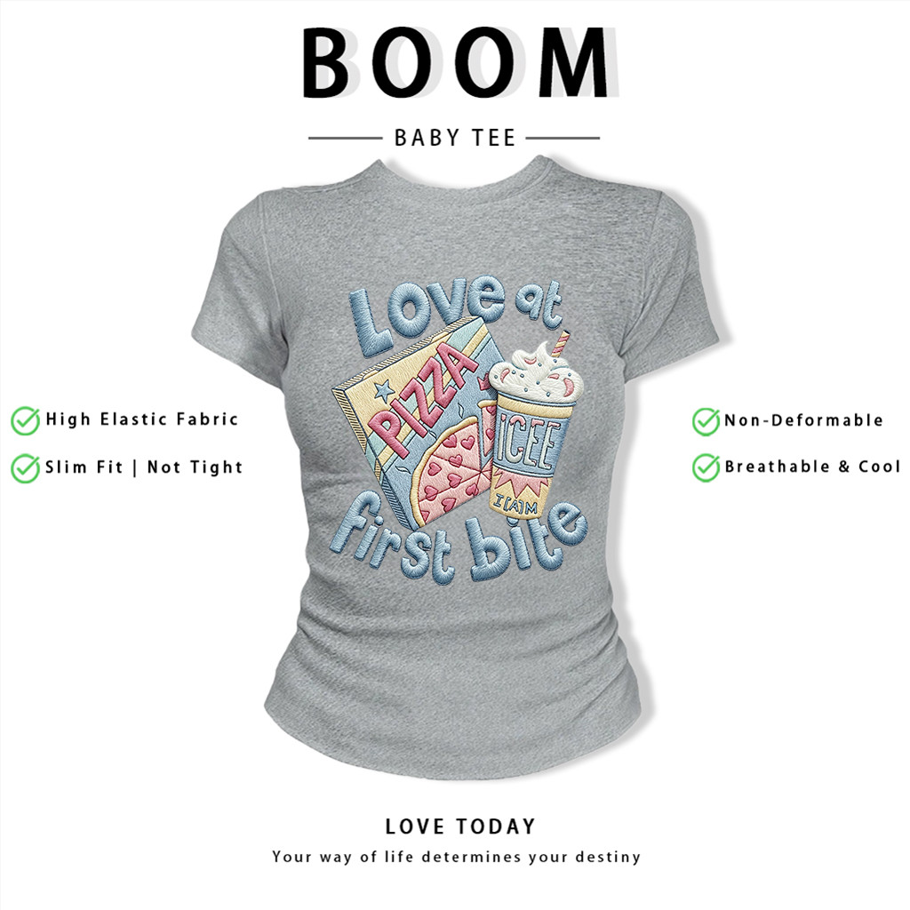 BOOM Áo Baby Tee Nữ Cotton Ôm Body-Áo Thun Ngắn Tay Y2K In Hình PhongCách Mùa Hè, Cổ Tròn Hàng Đầucách hàn quốc phongV36