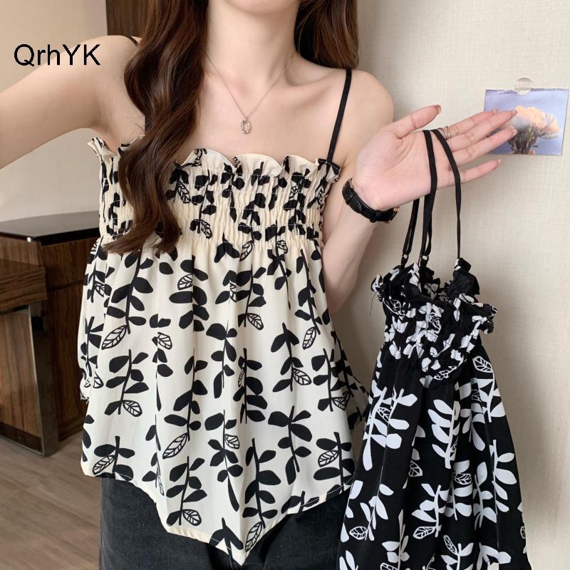 Nhà Máy Thời Trang Mùa Hè Retro Hoa Camole Nữ Gợi Cảm Không Tay Không Đều Rời Tank Top QrhYK