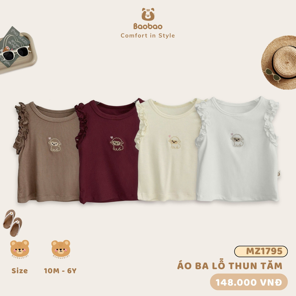 [BAOBAOKIDS - HÀNG SẴN] - ÁO THUN TĂM SÁT NÁCH PHỐI BÈO CAO CẤP XINH XẮN ĐÁNG YÊU DÀNH CHO BÉ GÁI - MZ1795.1