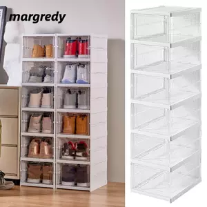 Giá để giày có thể gập lại MARGREDY, Hộp đựng giày 1 / 3 / 6 lớp chống bụi, Hộp đựng giày thể thao trong suốt màu trắng có thể xếp chồng lên nhau sáng tạo