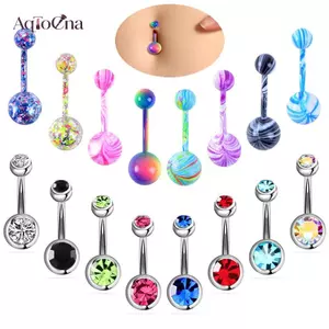 AqToCna 16 Cái Mix Rốn Bụng Nút Nhẫn Barbell Kim Cương Giả Pha Lê Bóng Trang Sức Cơ Thể AqToCna